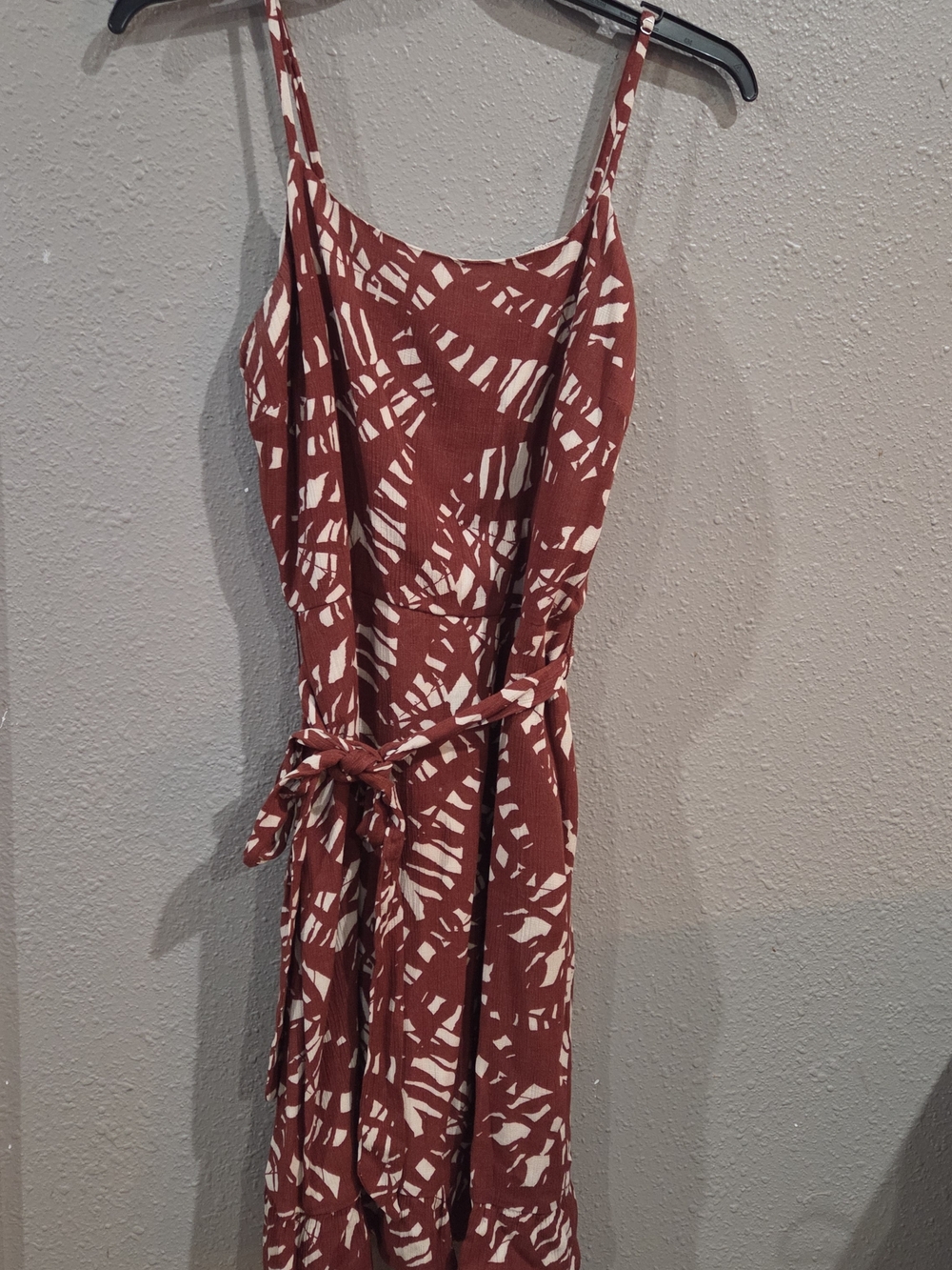 Nine West Rust Red and White Printed Midi Dress with Tie Waist